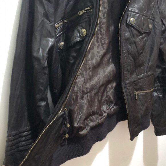 Guess Jeans Genuine Leather Moto Brown Cheetah print Jacket - Picture 10 of 11